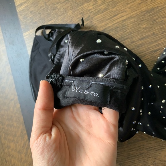 YAYA & CO. Black Satin Crystal Diamond Embellished Evening Midi Dress Size Large - Picture 9 of 16